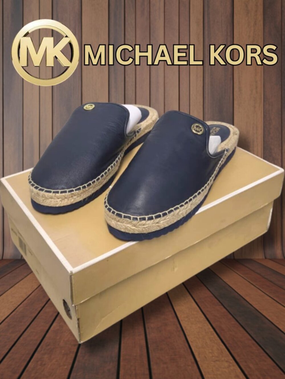 Michael Kors Emilia Slide Navy Leather Upper Size 7.5 NWT - Picture 2 of 6